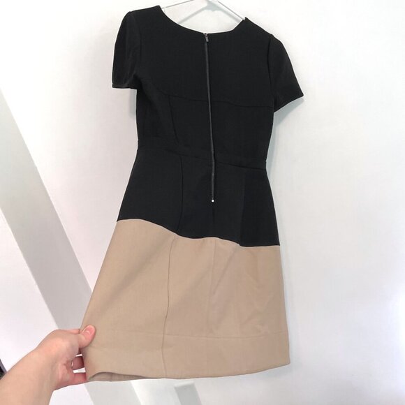 BCBGMAXAZRIA Hannah Dress Black Tan Brown Colorblock Color Block Fit Flare Mini - Picture 14 of 16
